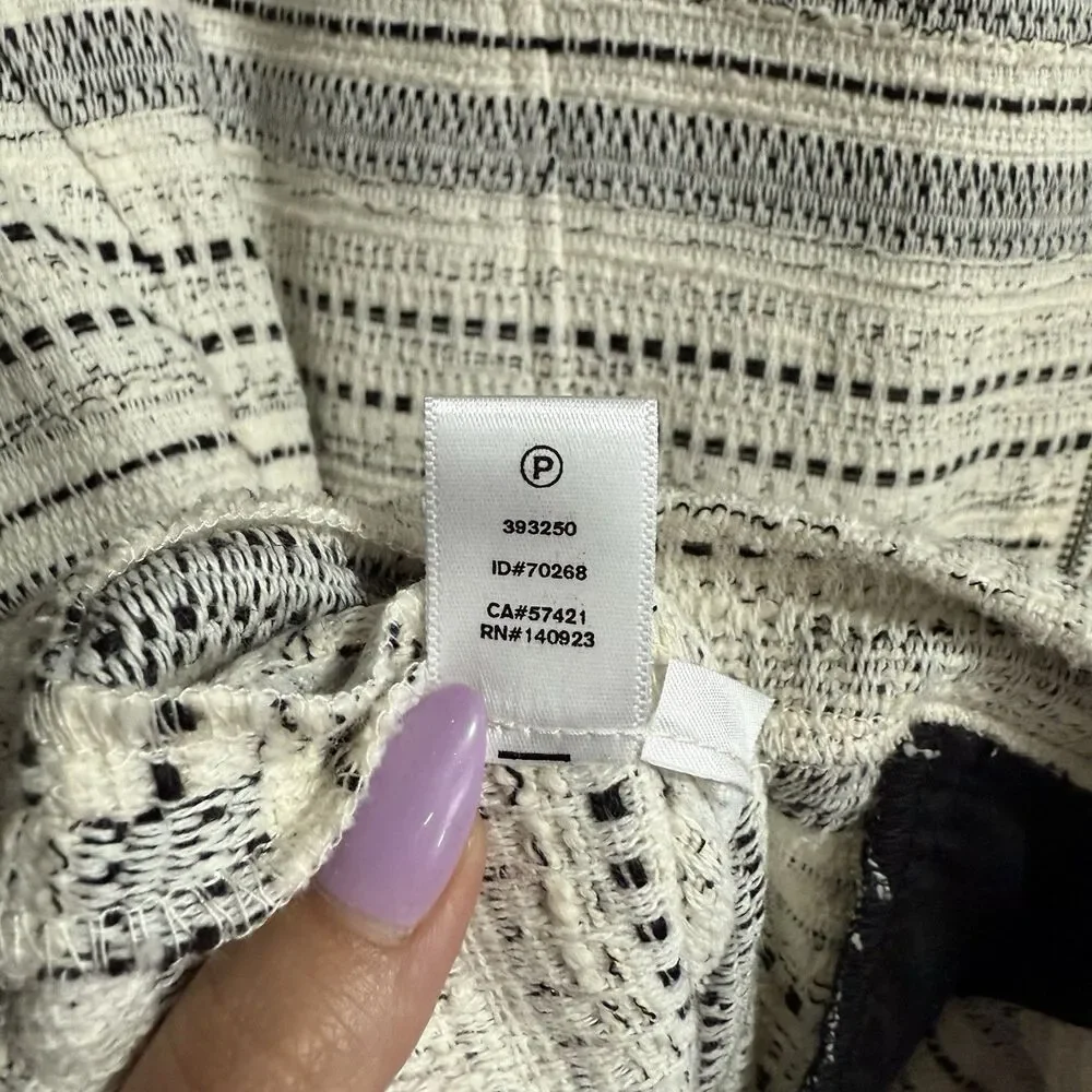 Loft Women Tweed Stripe Moto Full Zip Blazer Jacket Black/White 14(US L) Pockets